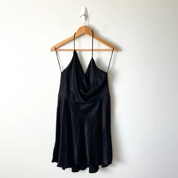 Zara Satin Effect Fluid Cowl Neck Mini  Dress NWT Black Size Medium - Picture 4 of 9